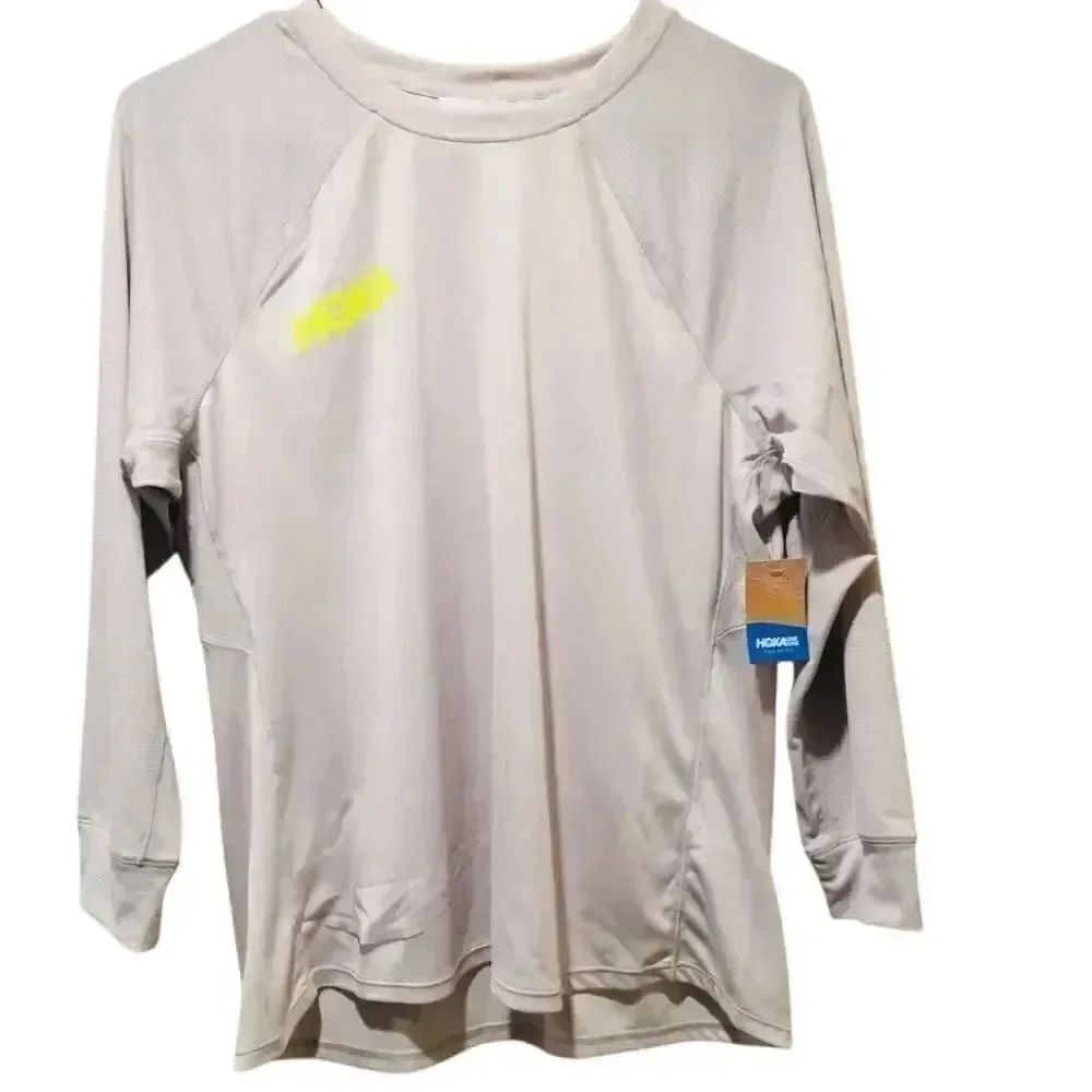 Hoka One One Gray 3/4 sleeve Checkered Active Performance Top L Woman's